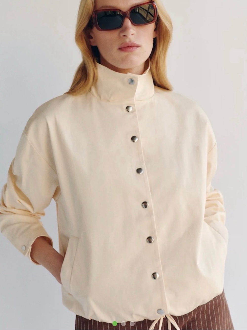 Reformation Cream High-Neck Bomber Jacket